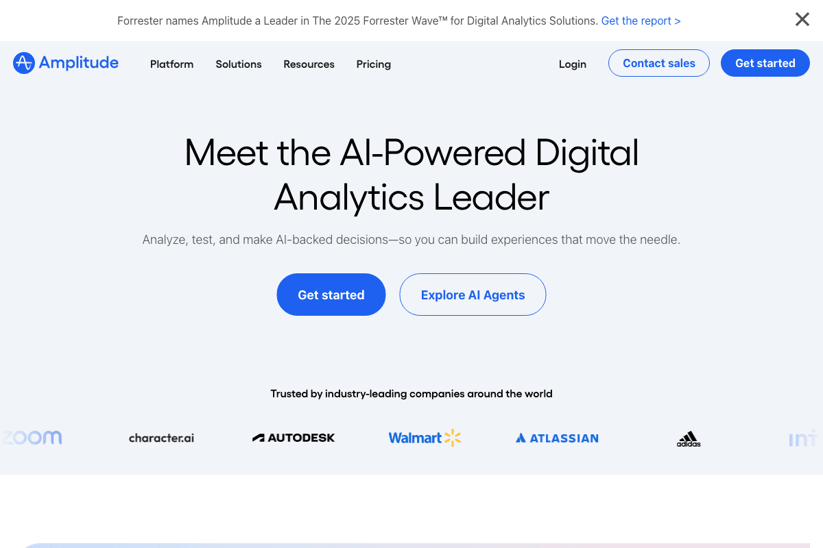Amplitude homepage interface screenshot