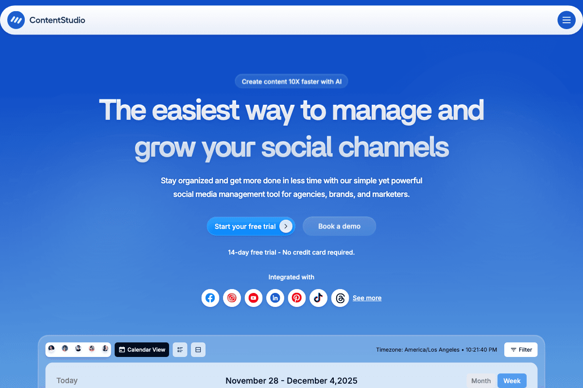 ContentStudio homepage interface screenshot