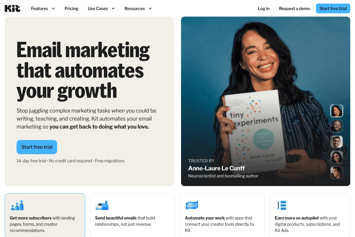 ConvertKit homepage interface screenshot