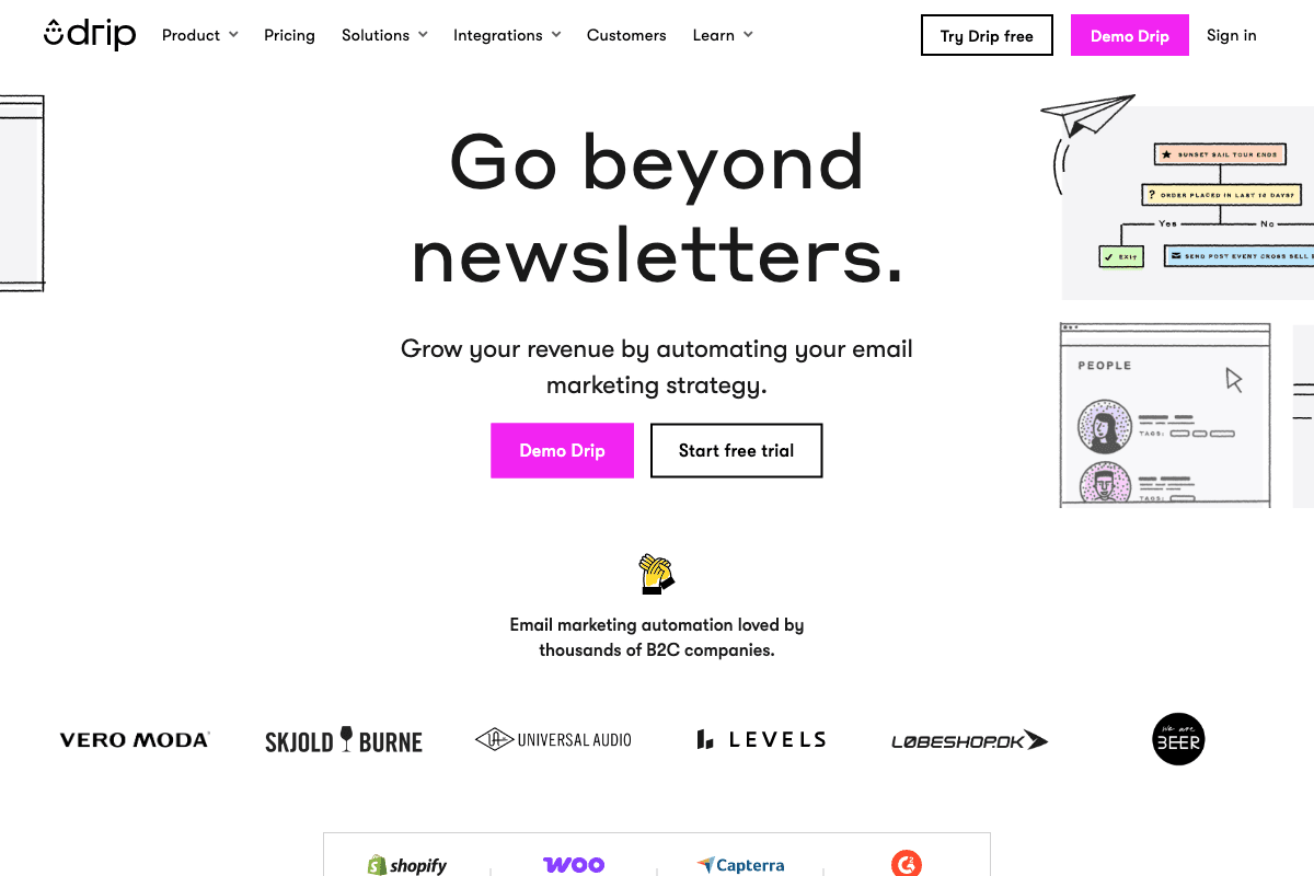 Drip homepage interface screenshot
