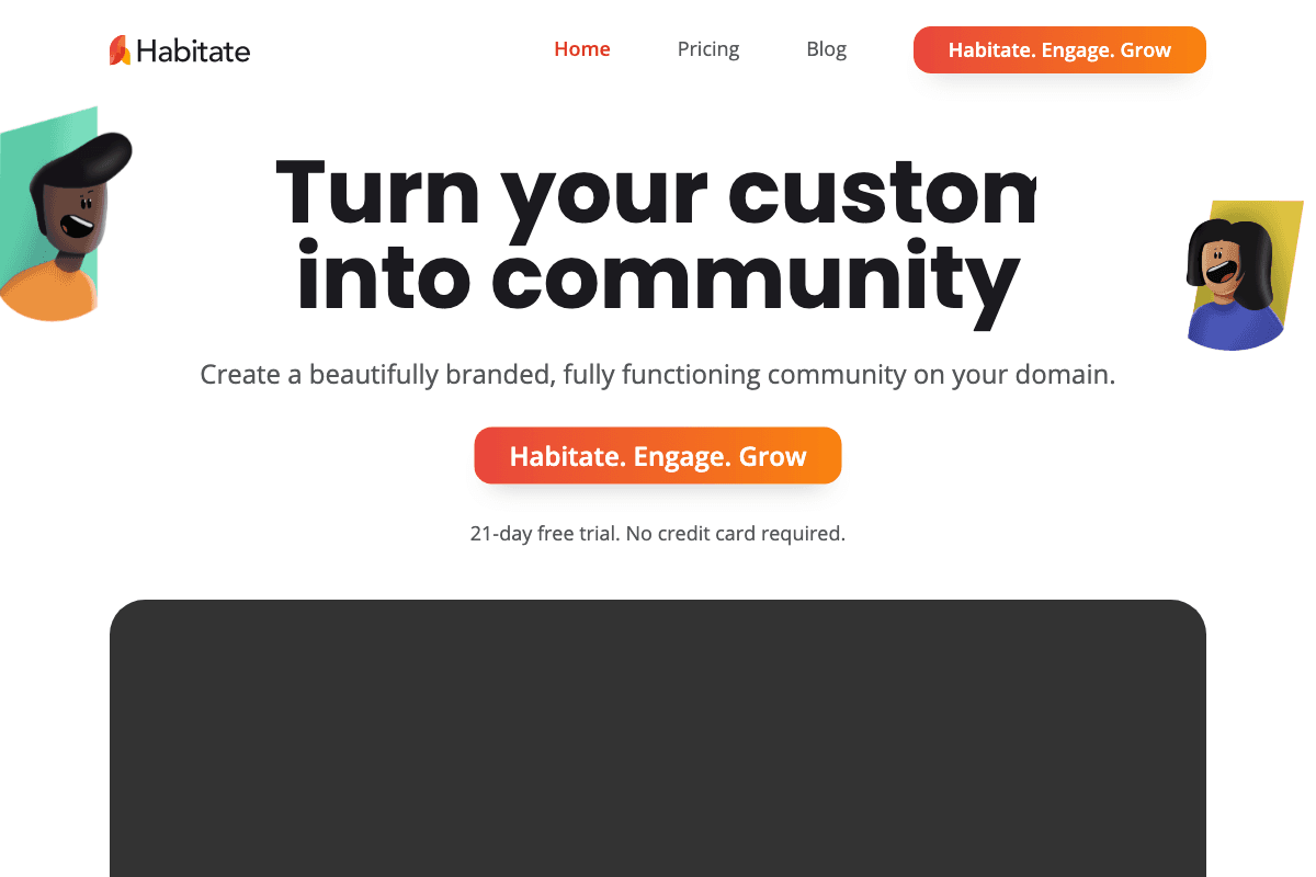 Habitate homepage interface screenshot