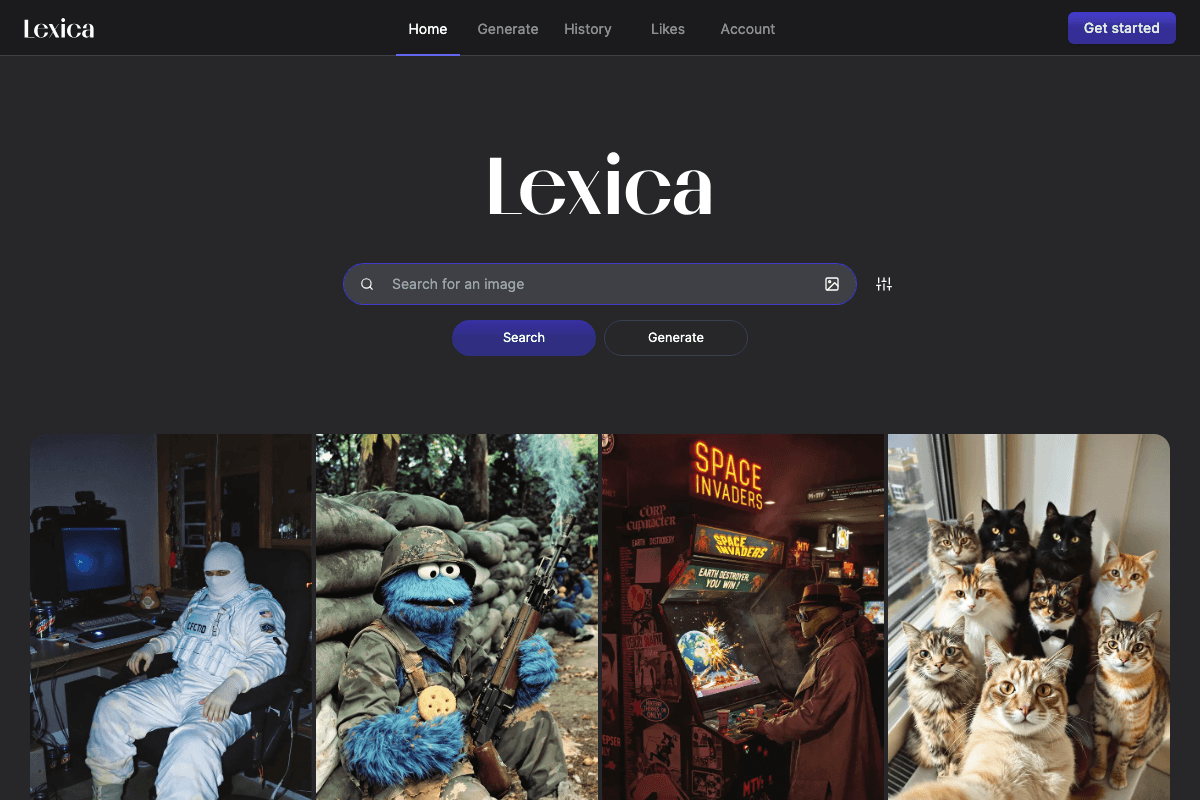 Lexica Art homepage interface screenshot
