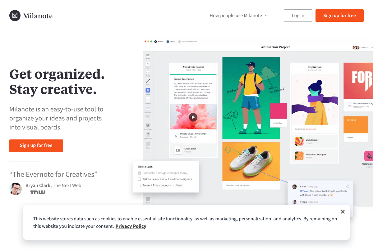 Milanote homepage interface screenshot