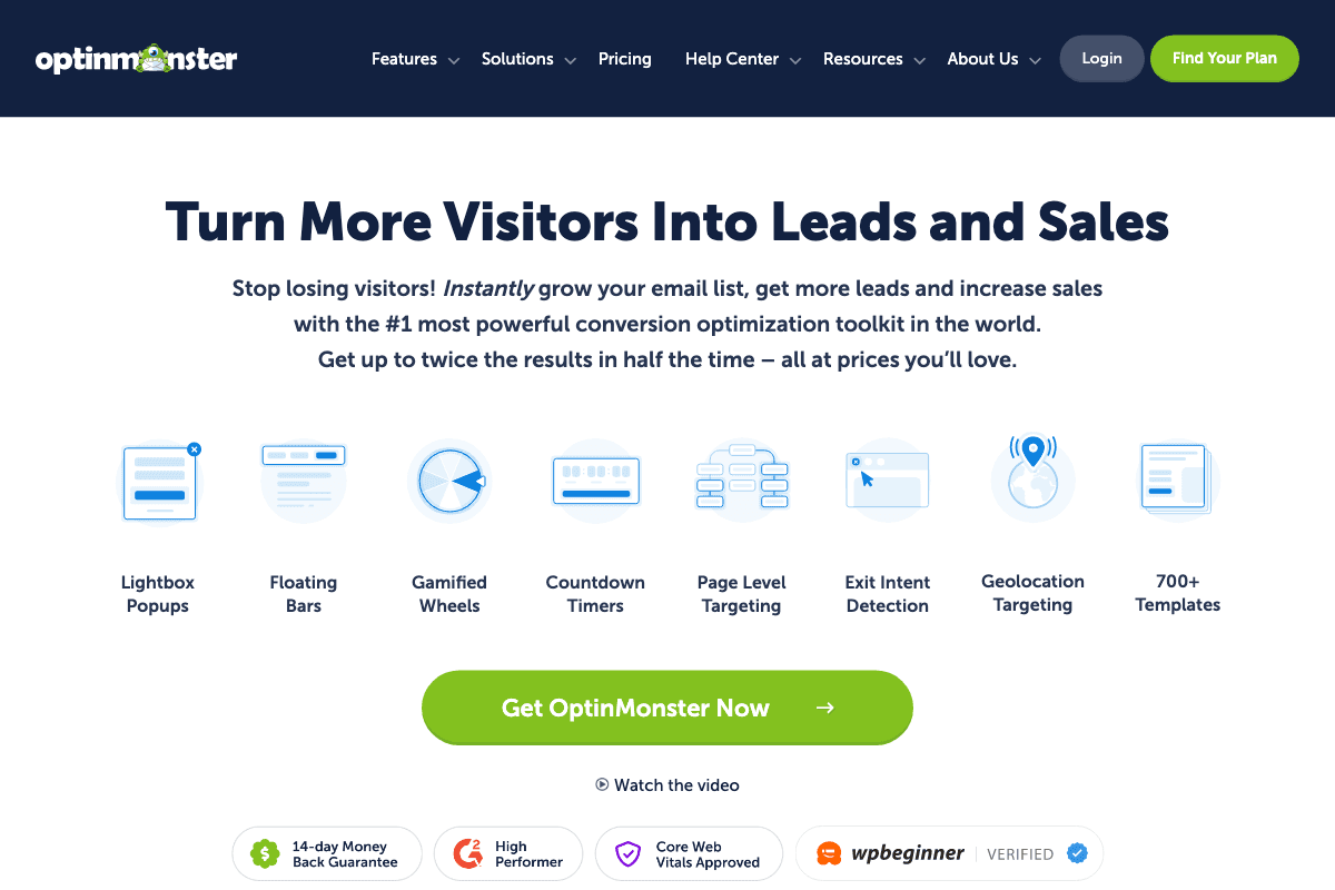 OptinMonster homepage interface screenshot