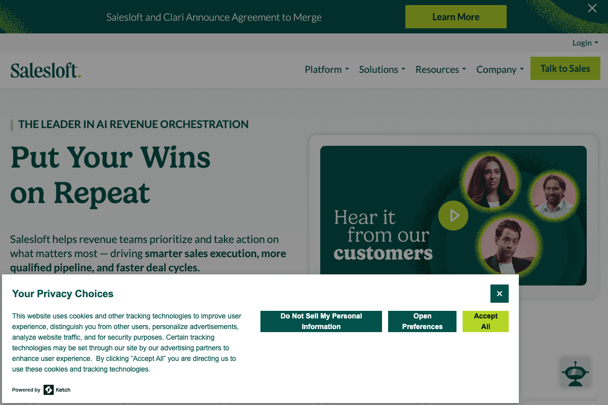 SalesLoft homepage interface screenshot