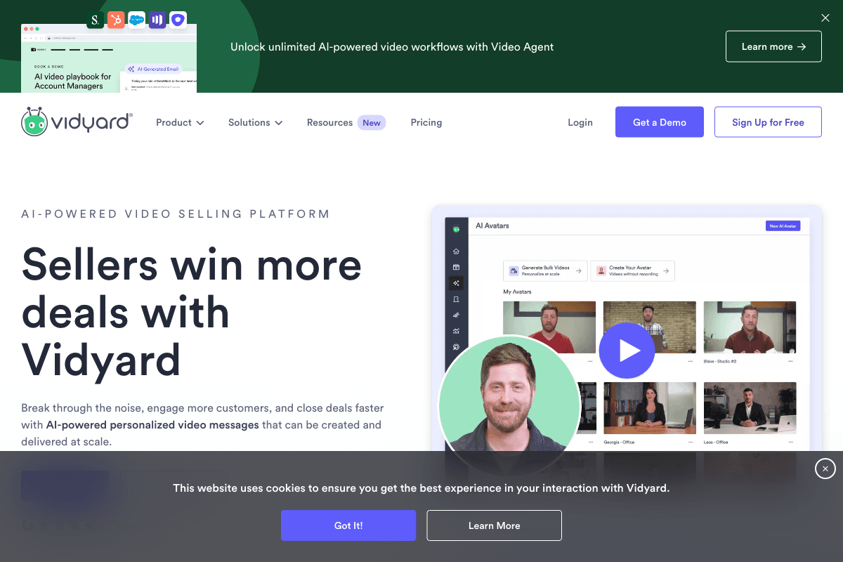Vidyard homepage interface screenshot