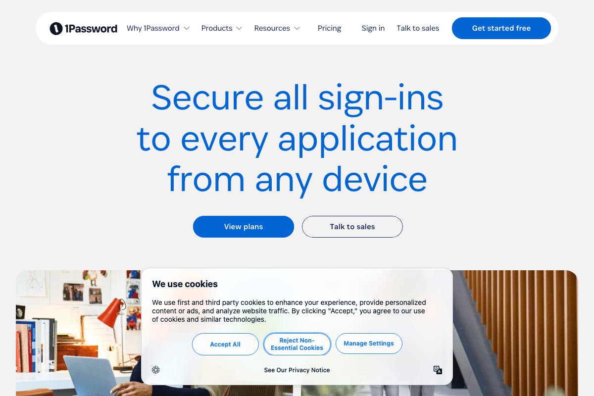 1password homepage interface and features - marketing tool review
