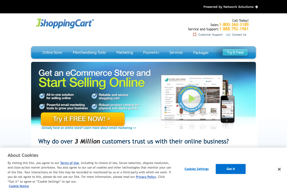 1shoppingcart homepage interface and features - marketing tool review