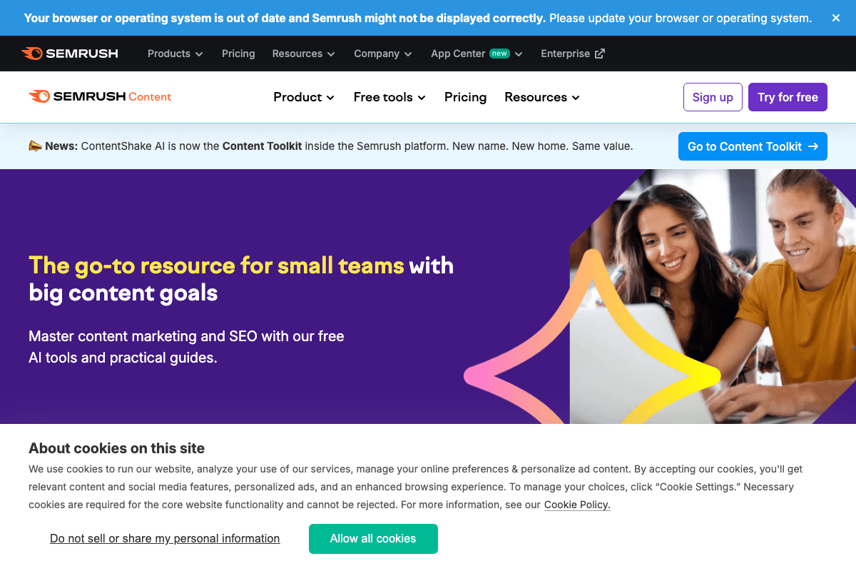 ContentShake AI homepage interface and features - marketing tool review