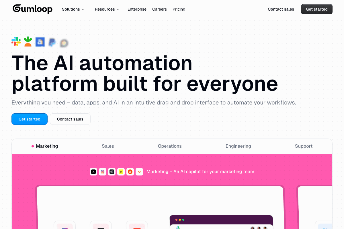Gumloop MCP homepage interface and features - marketing tool review