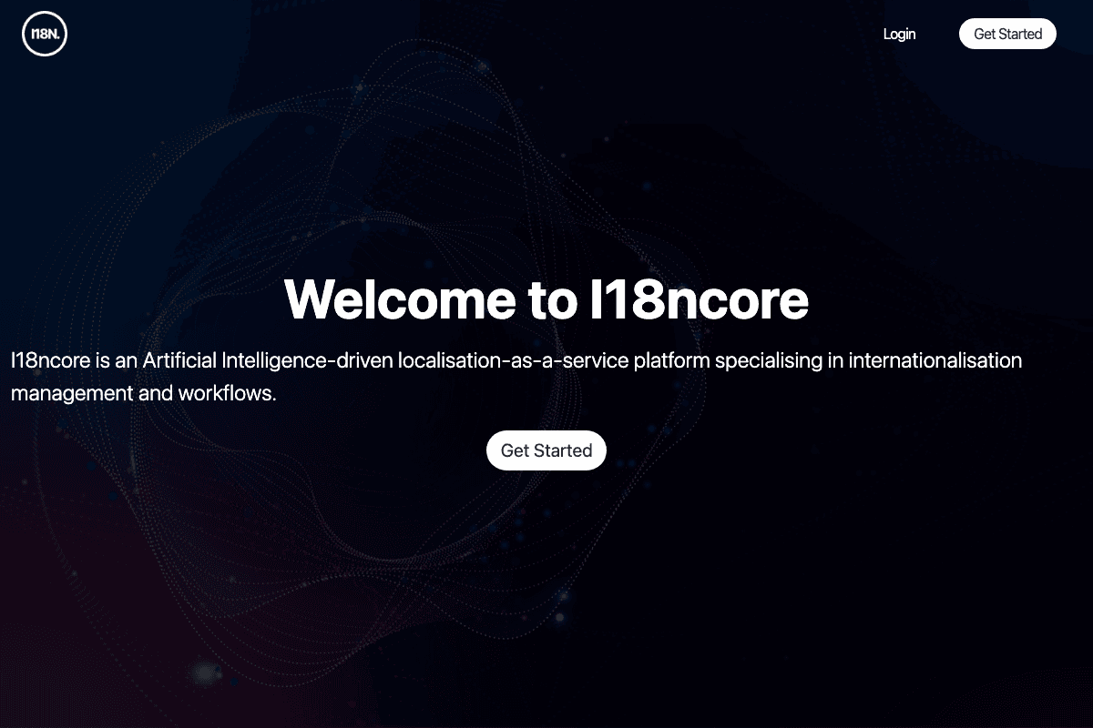 I18ncore homepage interface and features - marketing tool review