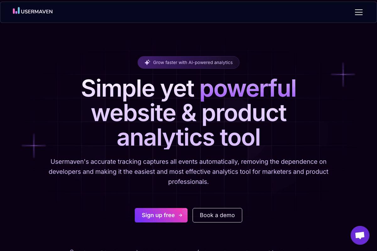Usermaven homepage interface and features - marketing tool review
