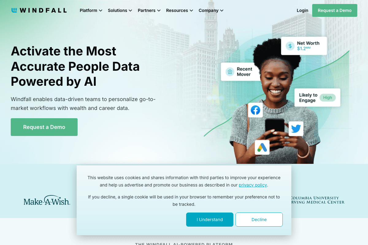 Windfall AI Copilot homepage interface and features - marketing tool review