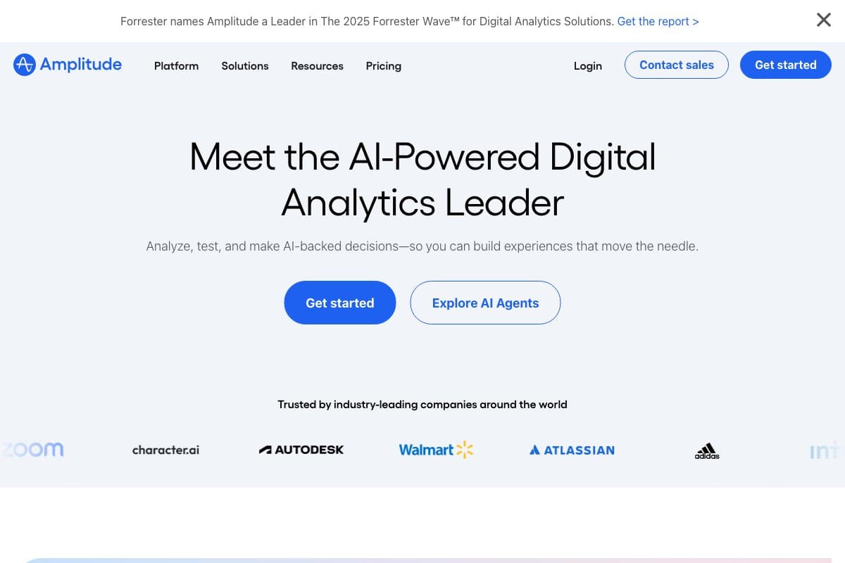 Amplitude homepage interface screenshot