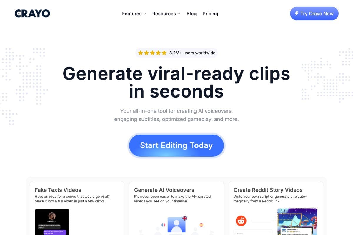 Crayo homepage interface screenshot