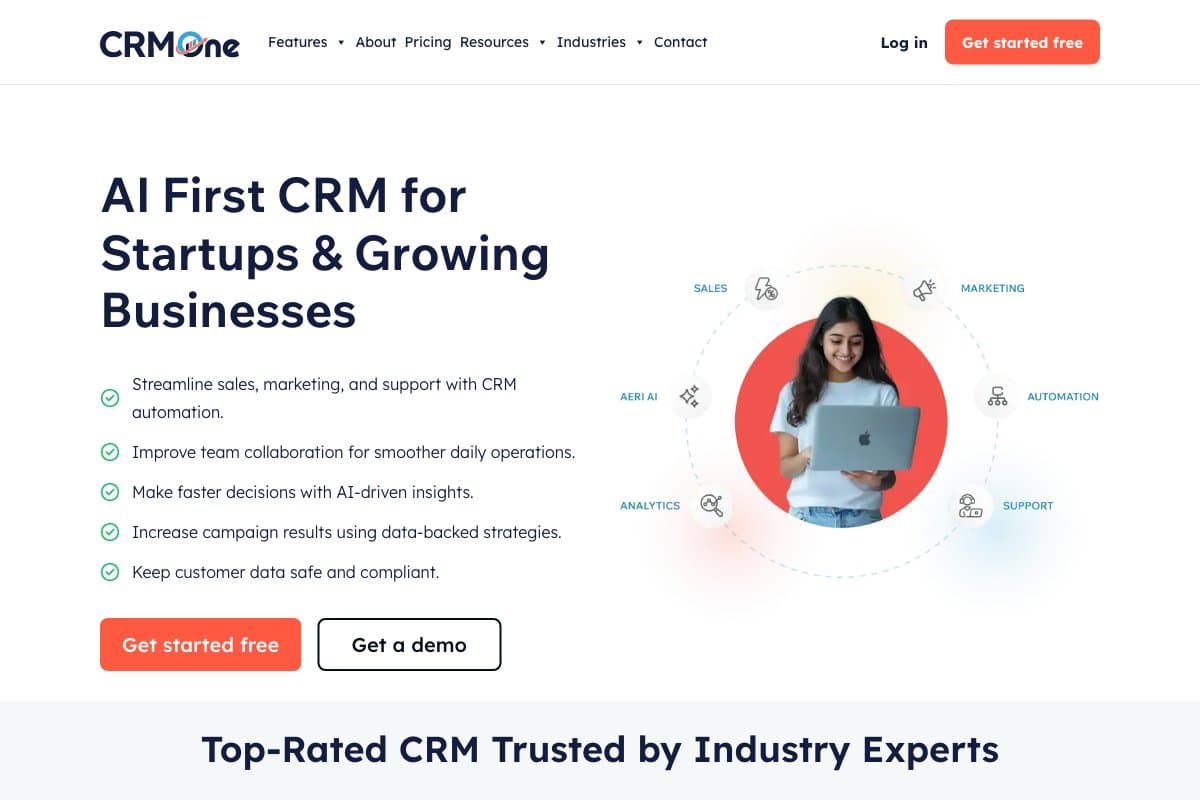 CrmOne homepage interface screenshot