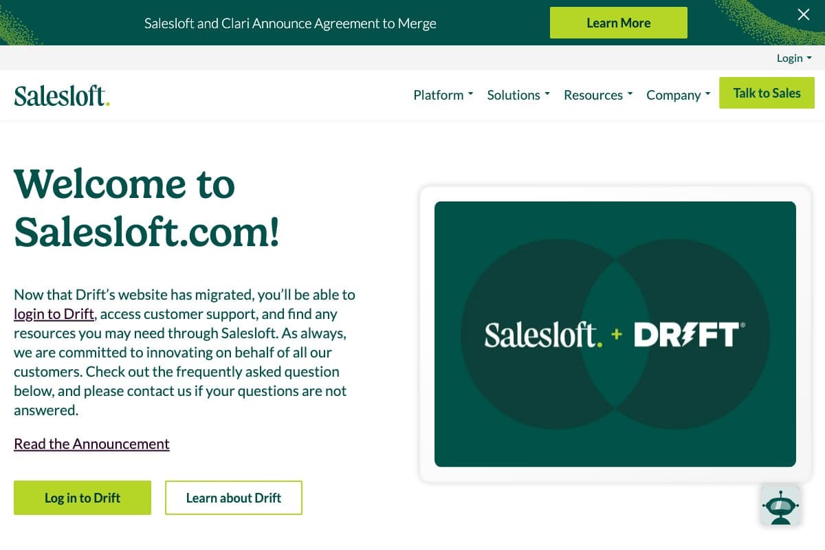 Drift homepage interface screenshot