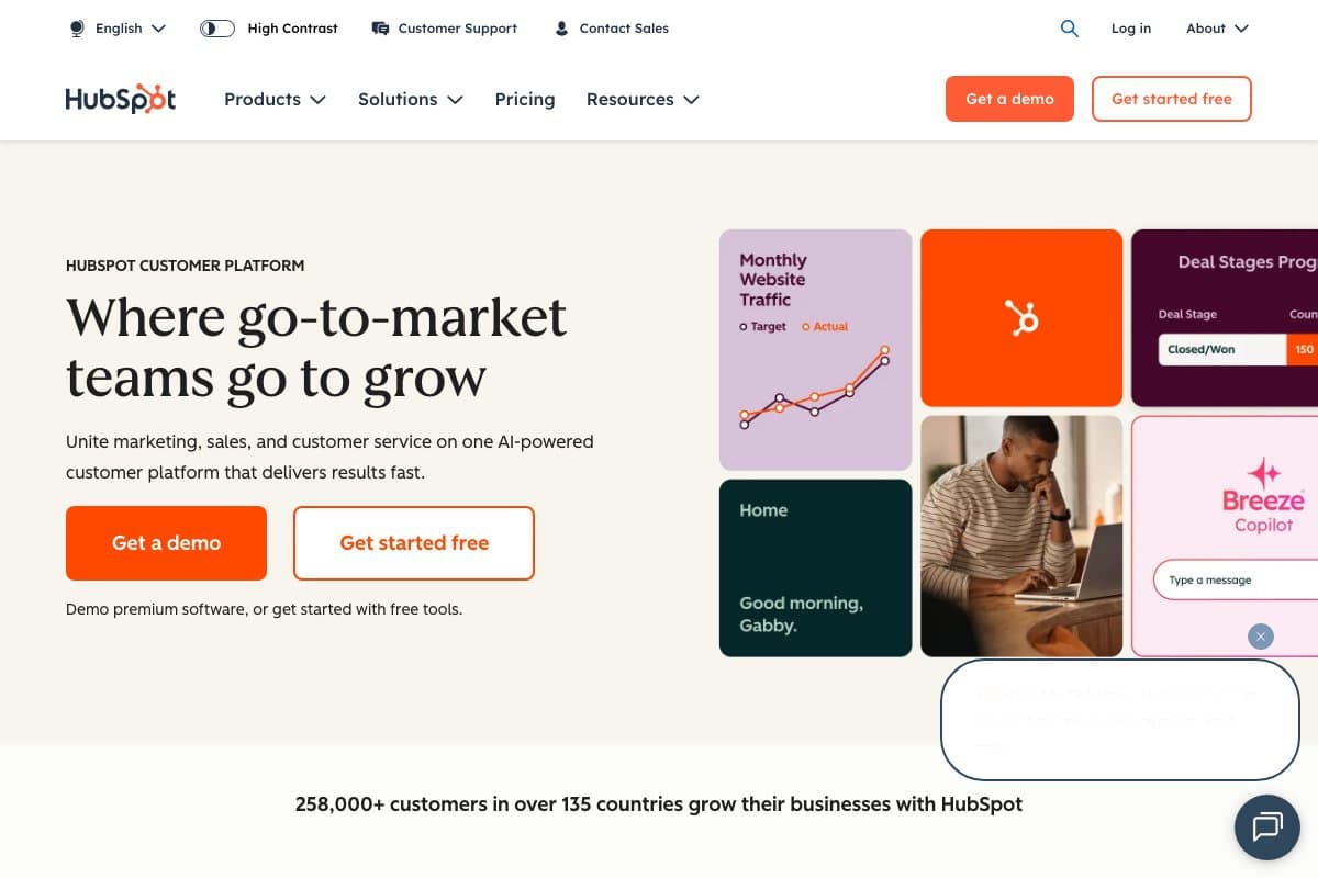 HubSpot homepage interface screenshot