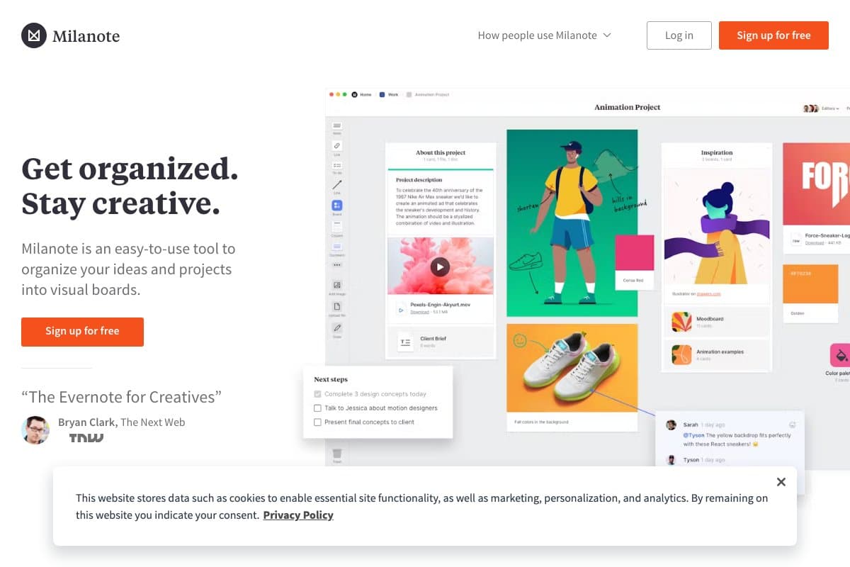 Milanote homepage interface screenshot