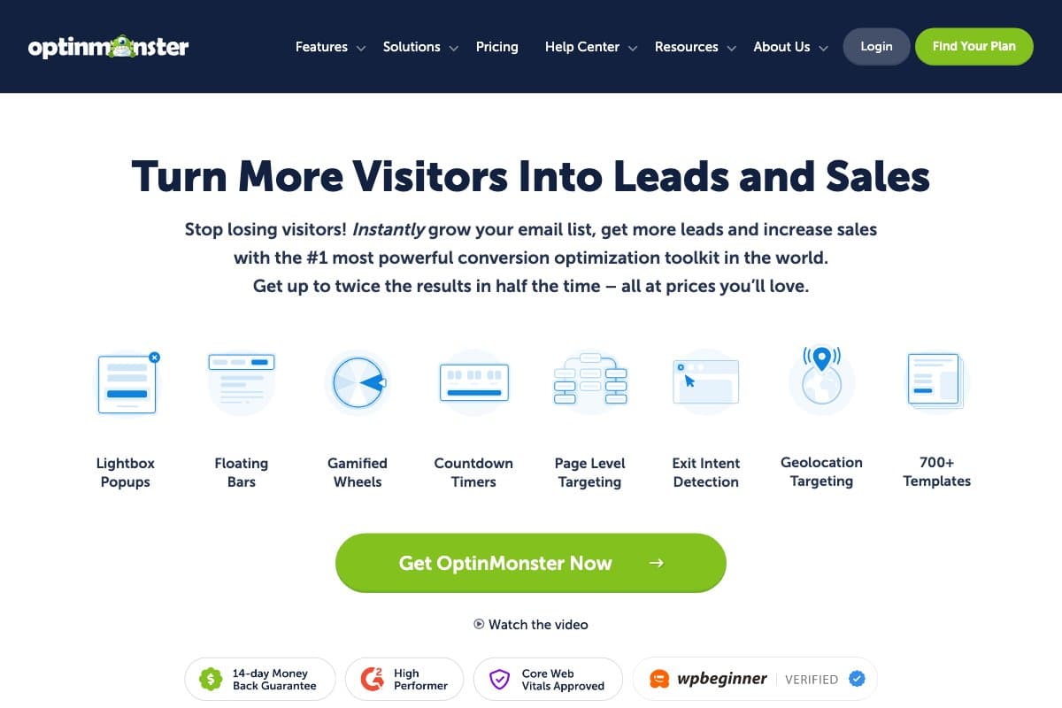 OptinMonster homepage interface screenshot