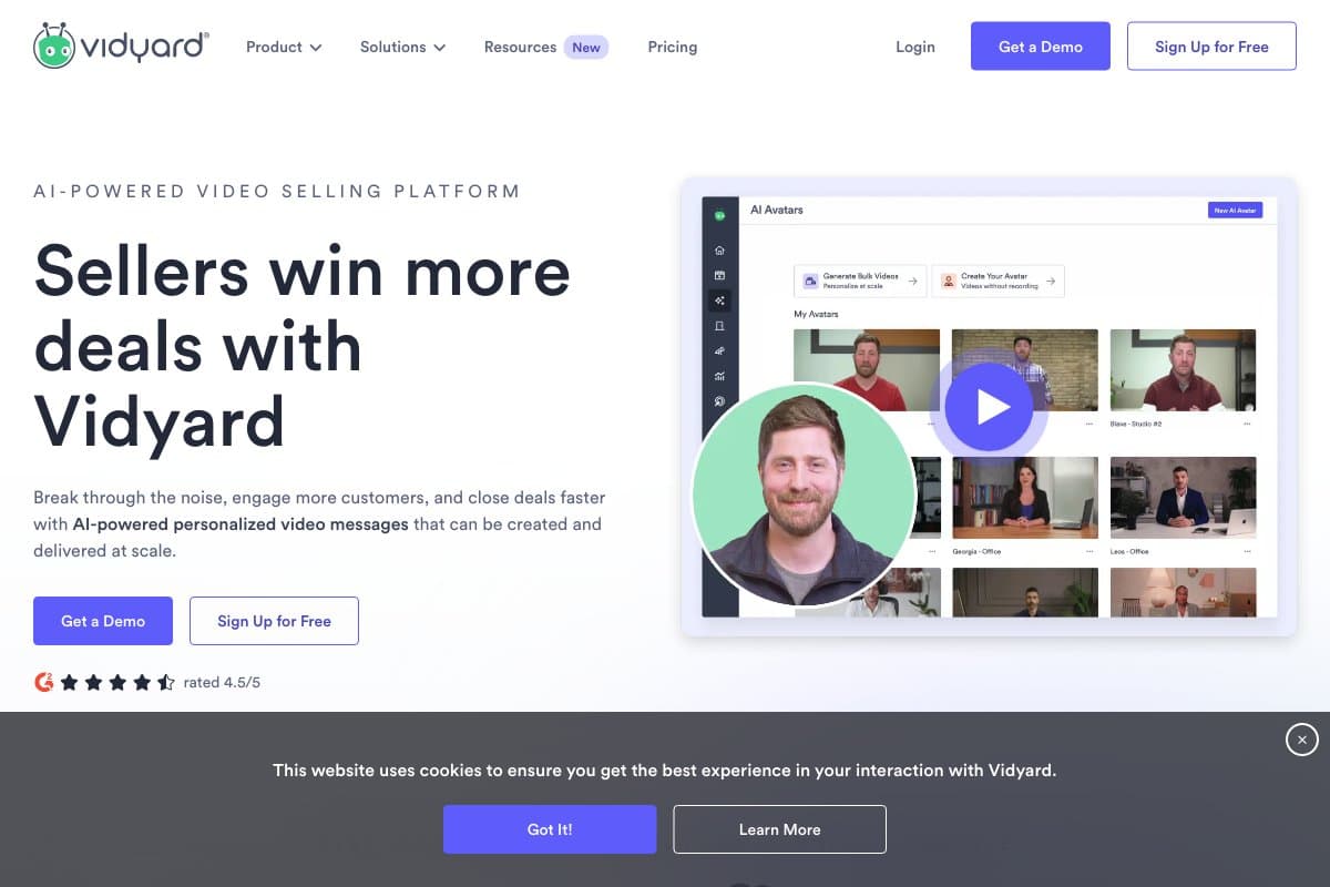Vidyard homepage interface screenshot