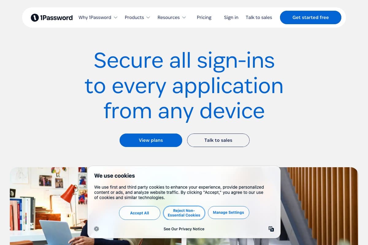 1password homepage interface and features - marketing tool review