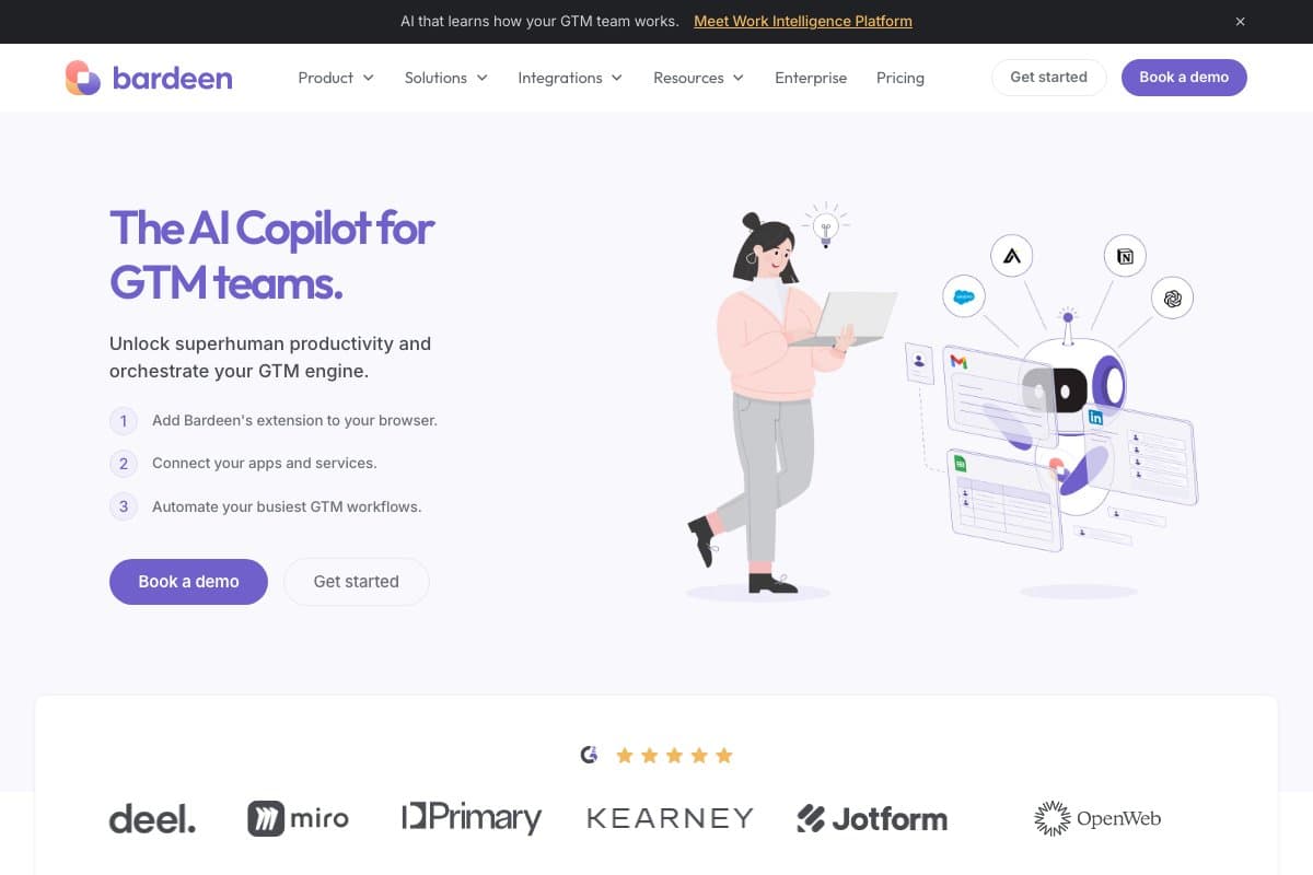 Bardeen AI homepage interface and features - marketing tool review