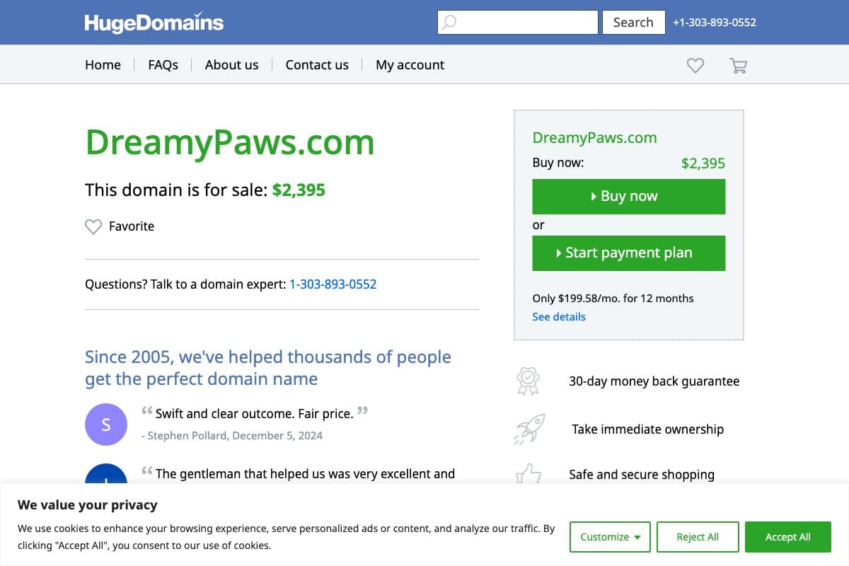 Dreamy Paws homepage interface and features - marketing tool review