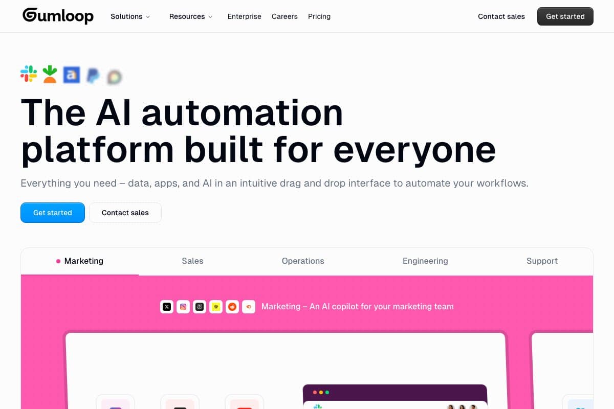 Gumloop MCP homepage interface and features - marketing tool review
