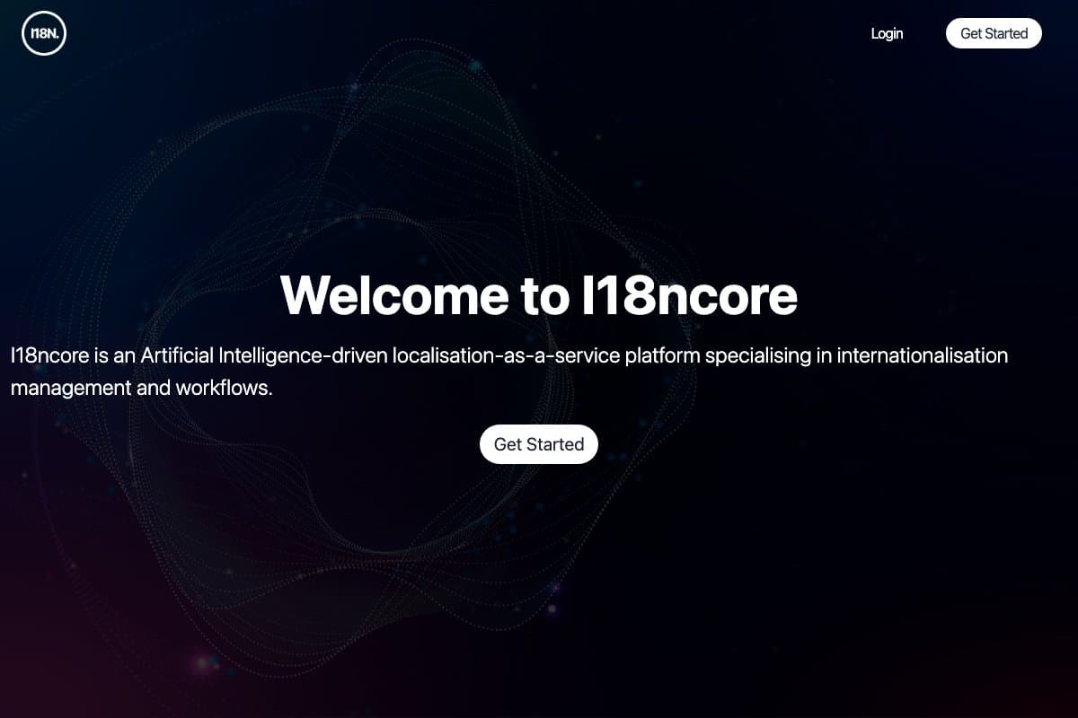 I18ncore homepage interface and features - marketing tool review