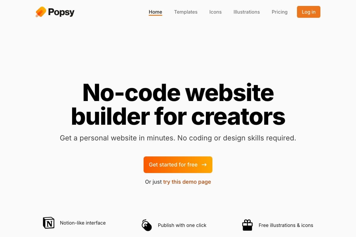 Popsy homepage interface and features - marketing tool review