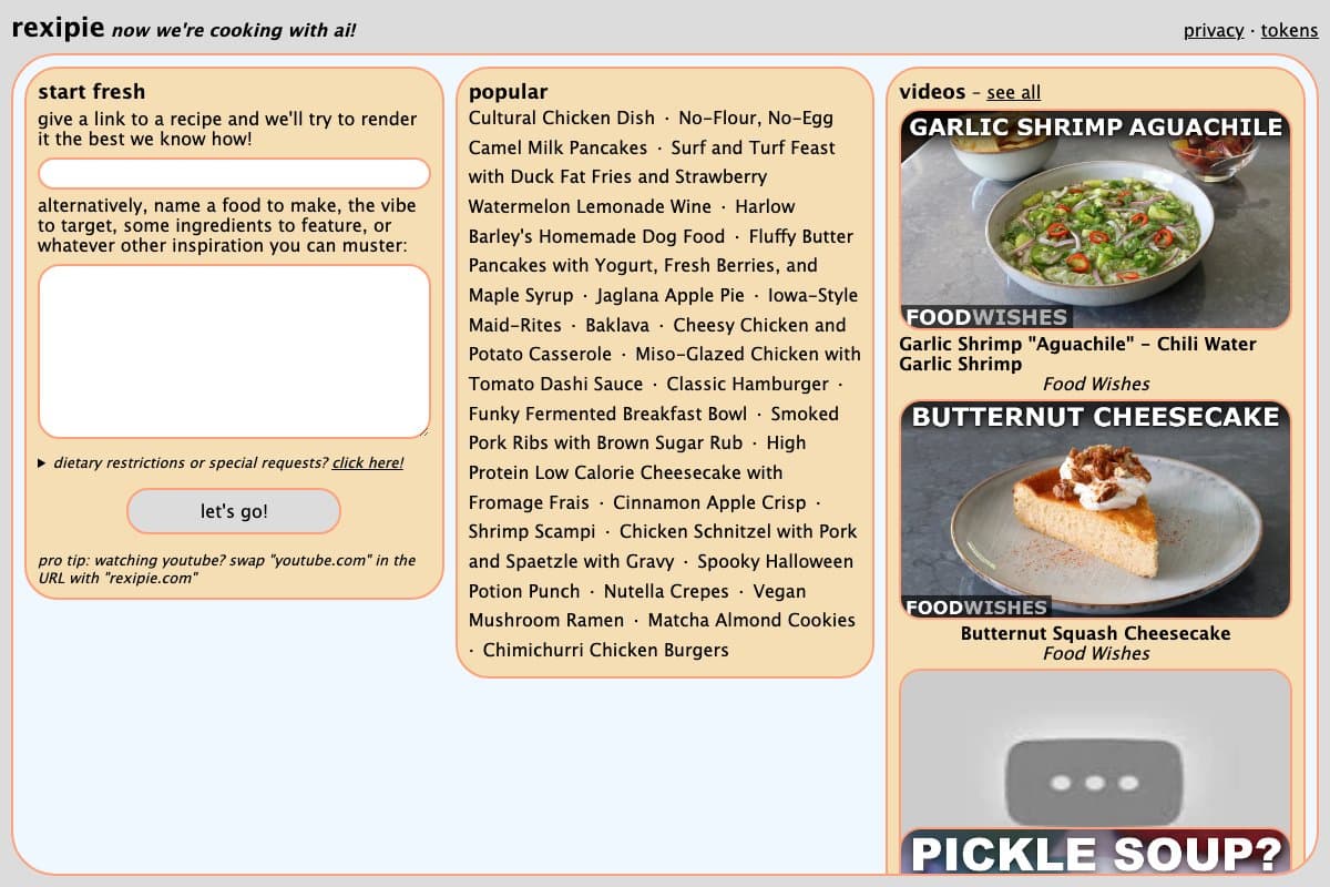 Rexipie homepage interface and features - marketing tool review