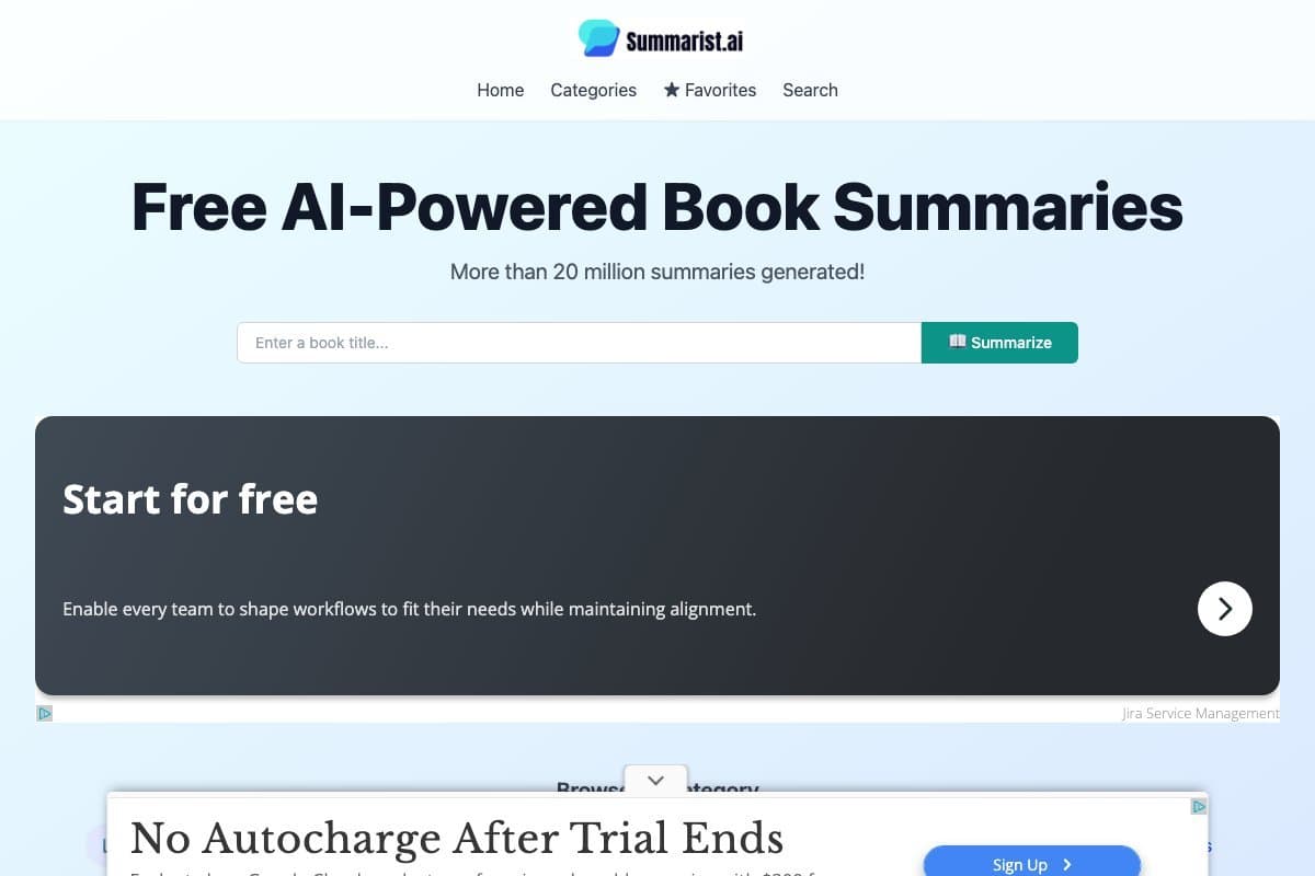 Summarist homepage interface - marketing tool review