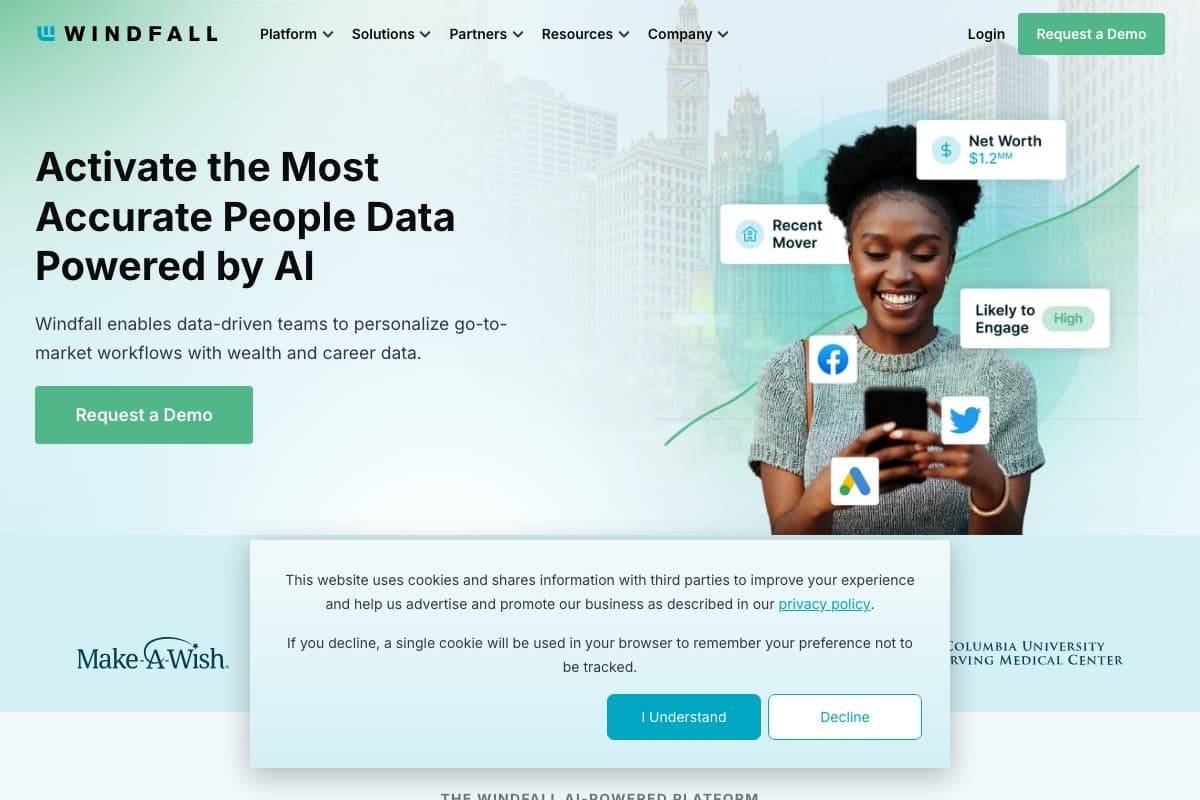 Windfall AI Copilot homepage interface and features - marketing tool review