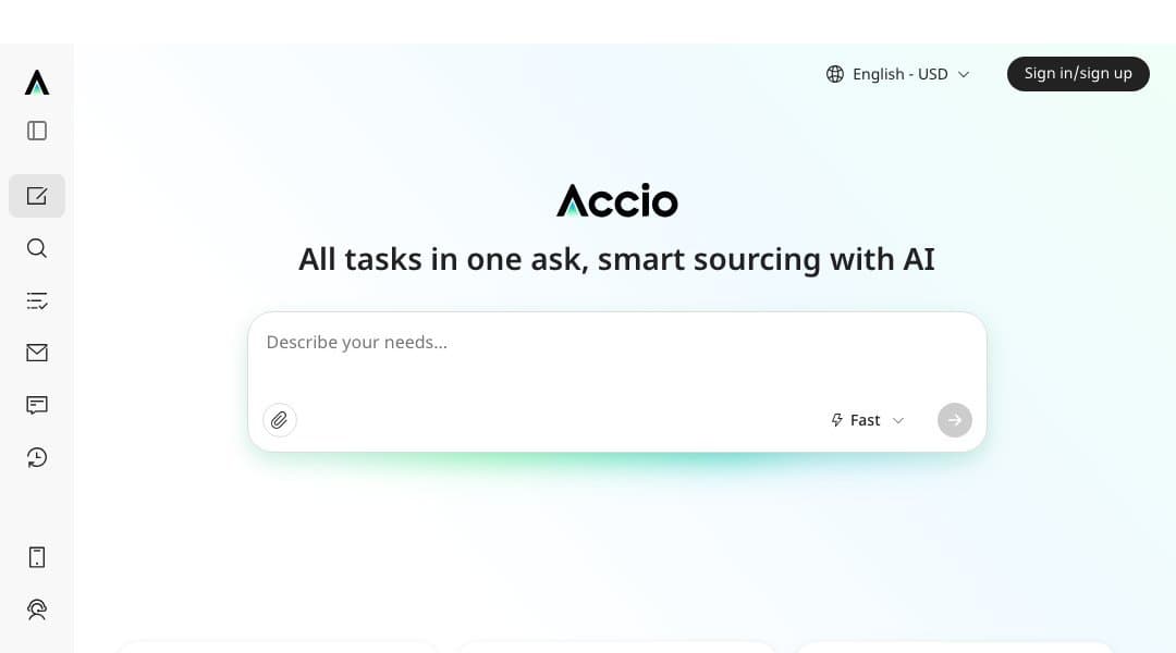 Accio homepage interface - marketing tool review