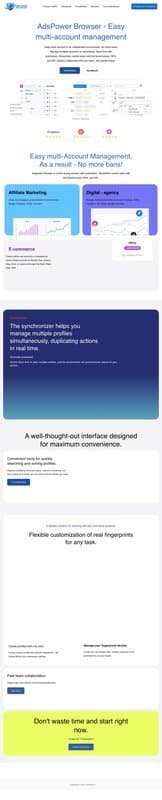 AdsPower Browser homepage interface - marketing tool review