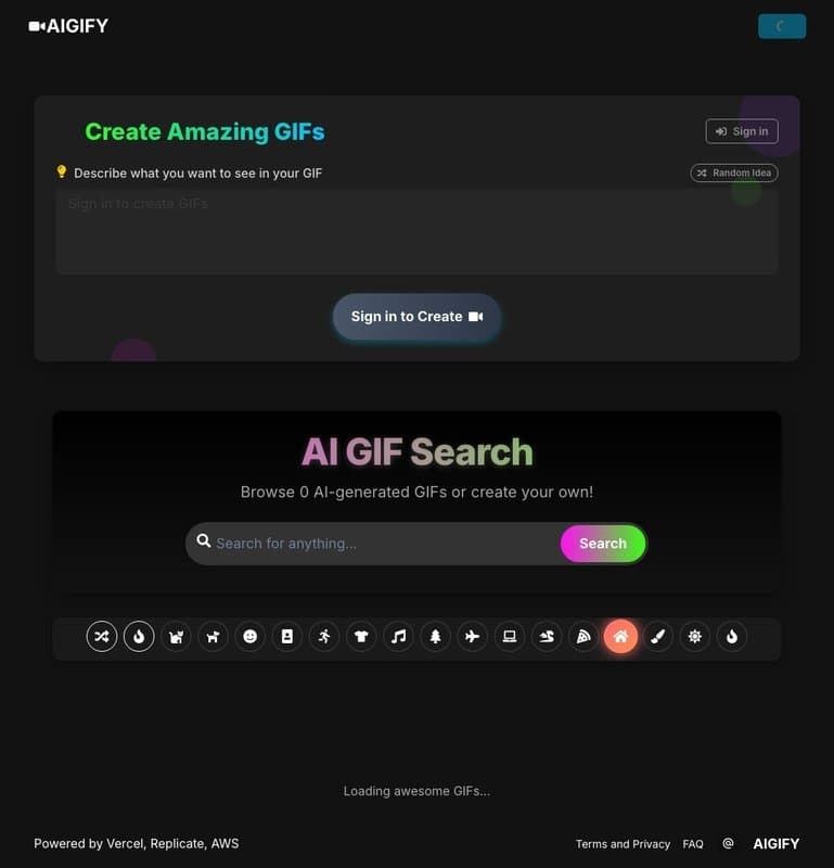 AIGIFY homepage interface - marketing tool review