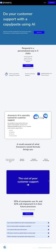 Answera homepage interface - marketing tool review
