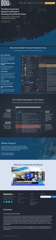 Benzinga Pro homepage interface - marketing tool review