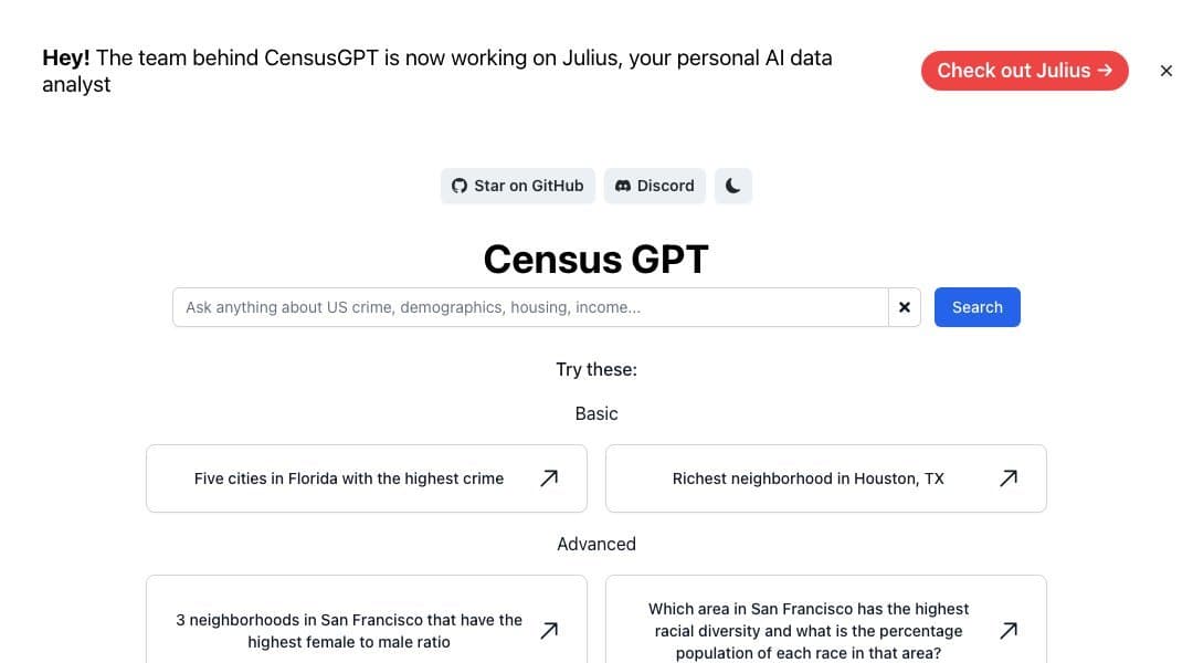 Census GPT homepage interface - marketing tool review