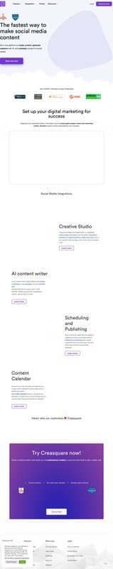 Creasquare homepage interface - marketing tool review