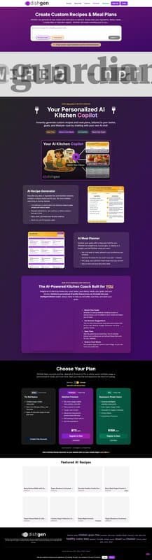 DishGen homepage interface - marketing tool review
