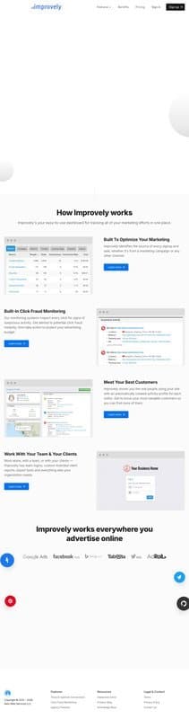 Improvely homepage interface - marketing tool review
