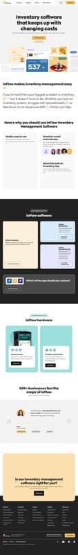 inFlow Inventory homepage interface - marketing tool review