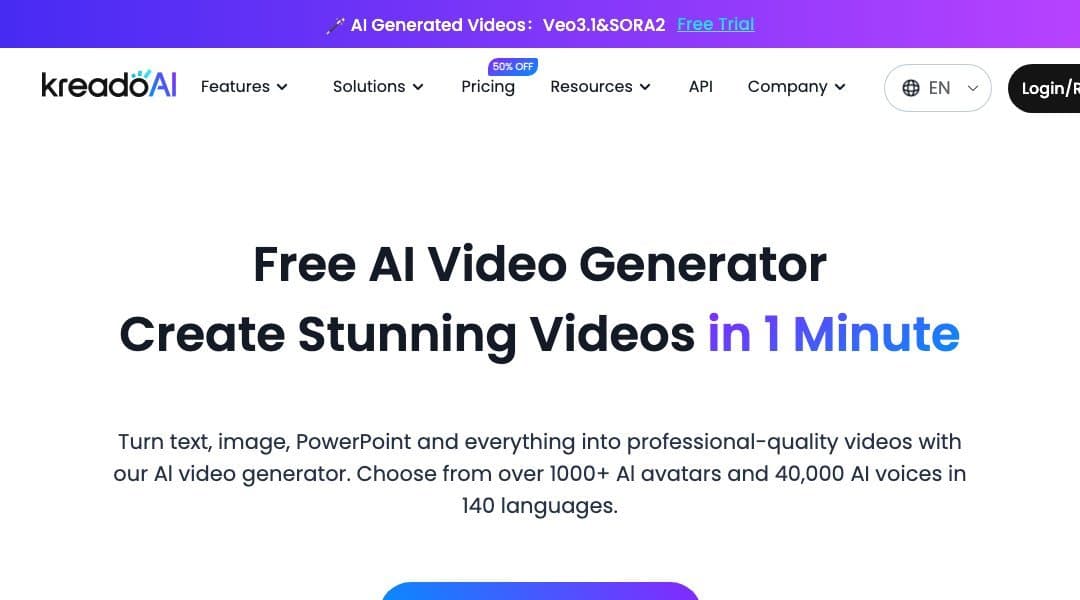 Kreadoai homepage interface - marketing tool review