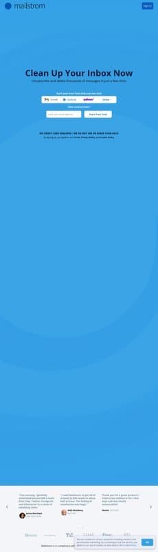 Mailstrom homepage interface - marketing tool review