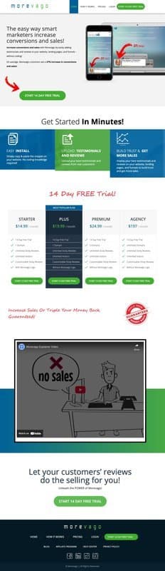 Morevago homepage interface - marketing tool review