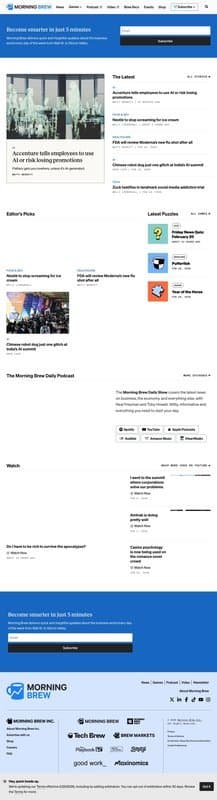 Morning Brew homepage interface - marketing tool review