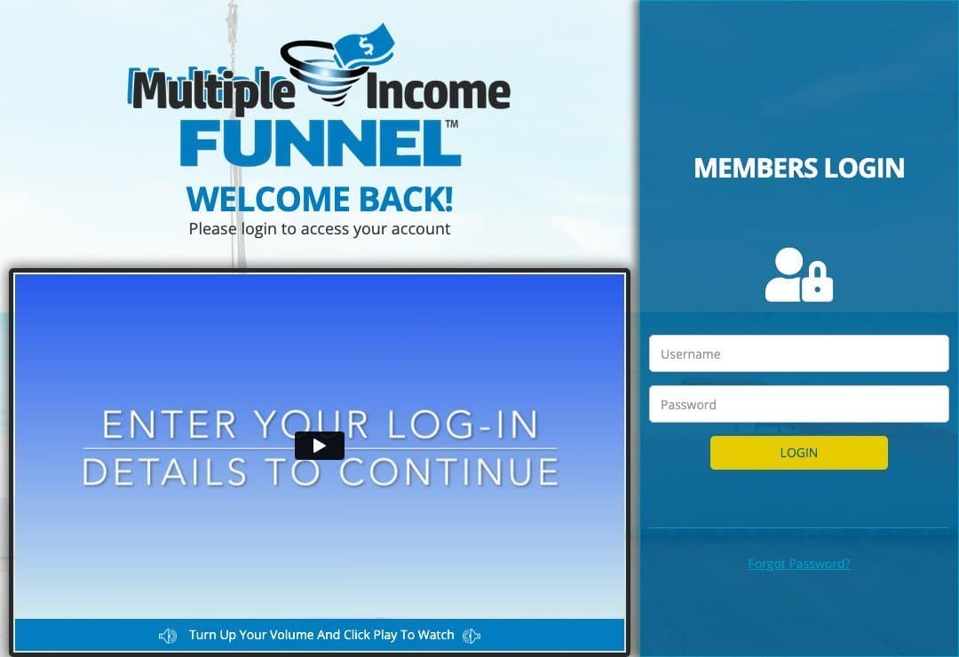Multiple Income Funnel homepage interface - marketing tool review