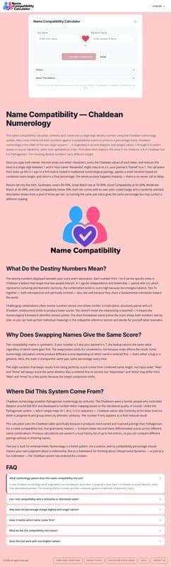 Name compatibility homepage interface - marketing tool review